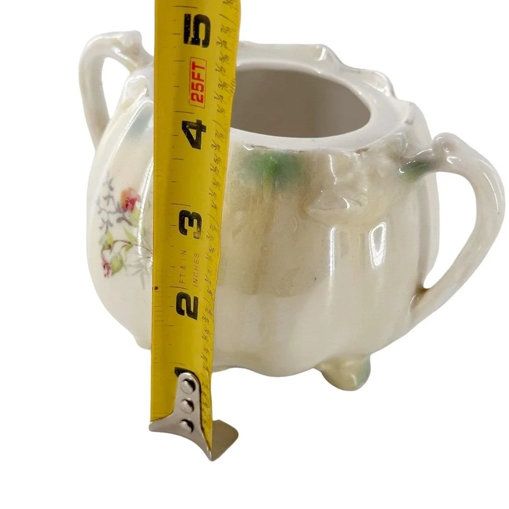 Vintage German Sugar Bowl Floral‎ Hand Painted Gilt Farmhouse Kitchen Country